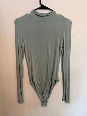 Free People Sage Green Long Sleeve Mock Neck Bodysuit